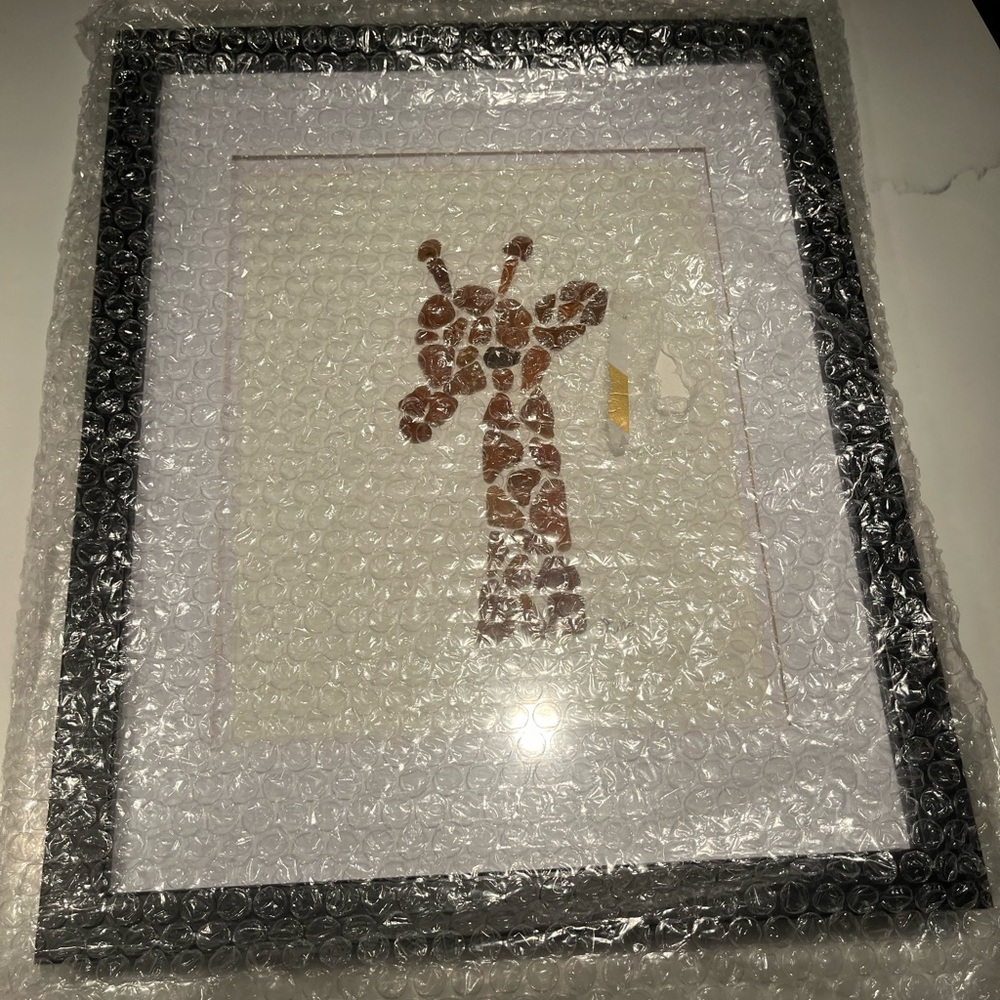 New.  Sea glass giraffe framed art.  Measures 12” x 15”. - Picture 5 of 9